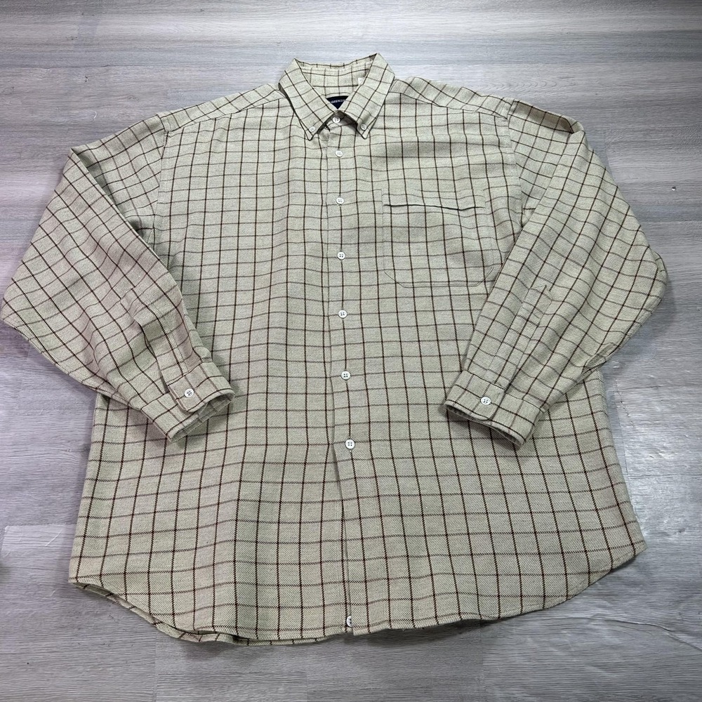 Lorenzini Shirt Mens 2XL Beige Check Long Sleeve Button Up Twill Italy Casual‎
